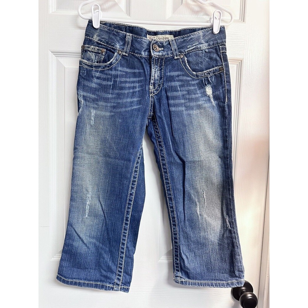 BKE Women’s Culture Buckle Size 26 Crop Blue Jeans Capri Thick Stitch